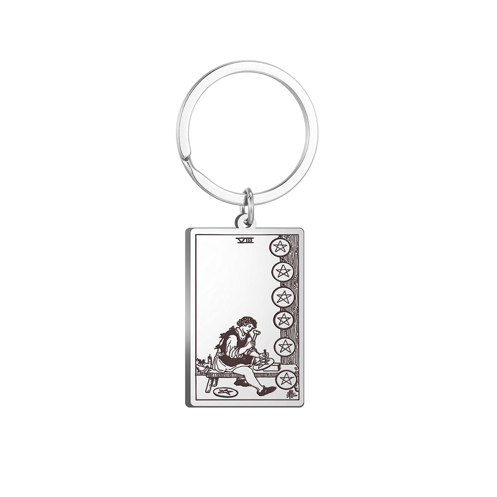 Tarot Card Keychains | All 78 Major & Minor Arcana Tarot Cards RWS Charm | Silver Color Stainless Steel Spiritual Amulet Keyring