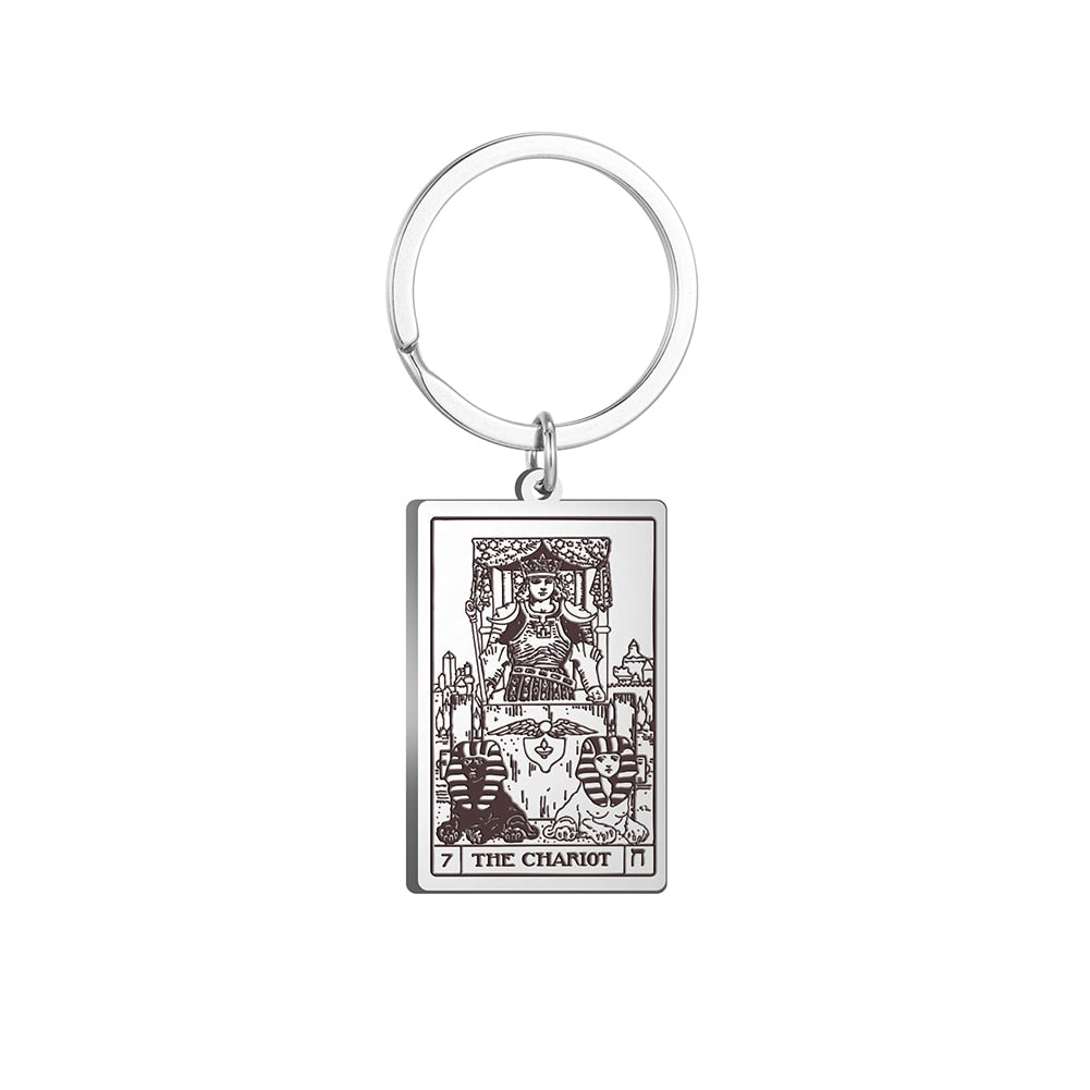 Tarot Card Keychains | All 78 Major & Minor Arcana Tarot Cards RWS Charm | Silver Color Stainless Steel Spiritual Amulet Keyring