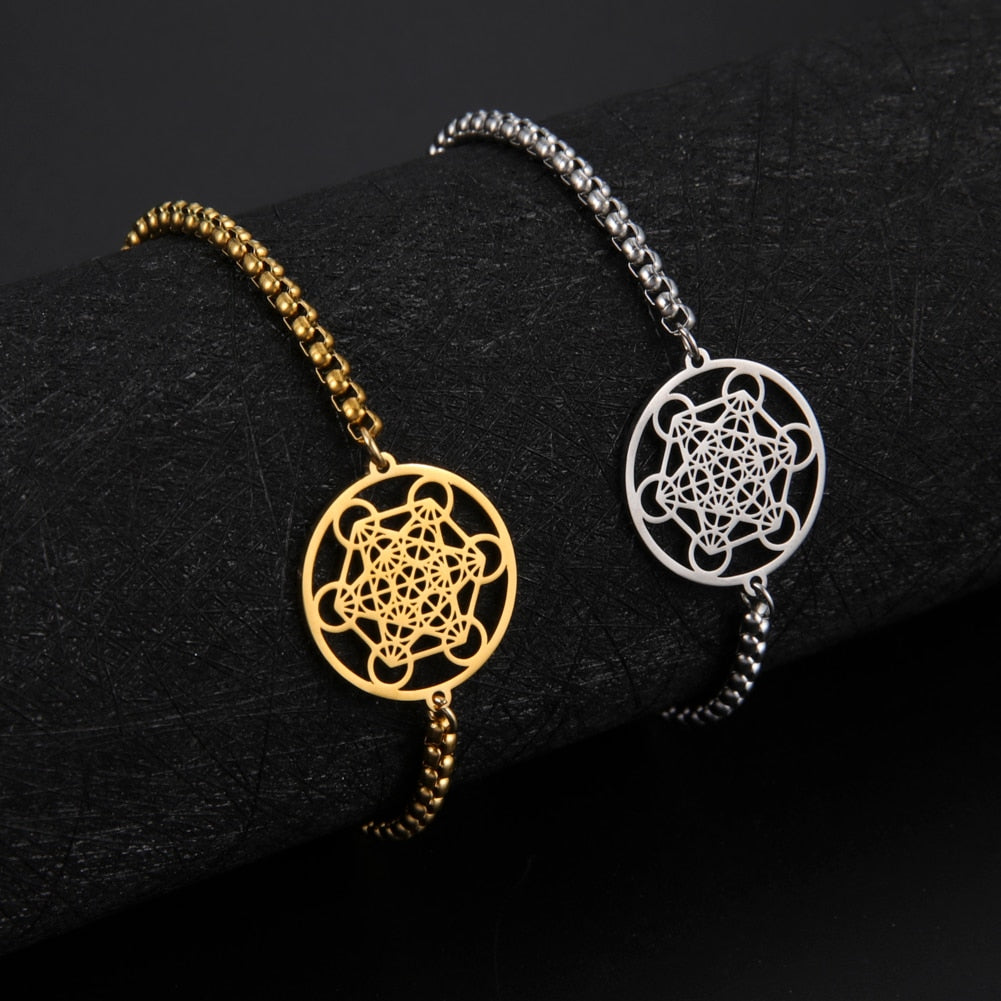 Metatron's Cube Bracelet | Archangel Sigil Jewelry For Spiritual Women | Sacred Geometry Stainless Steel Witchy Accessory | Apollo Tarot Jewelry Shop