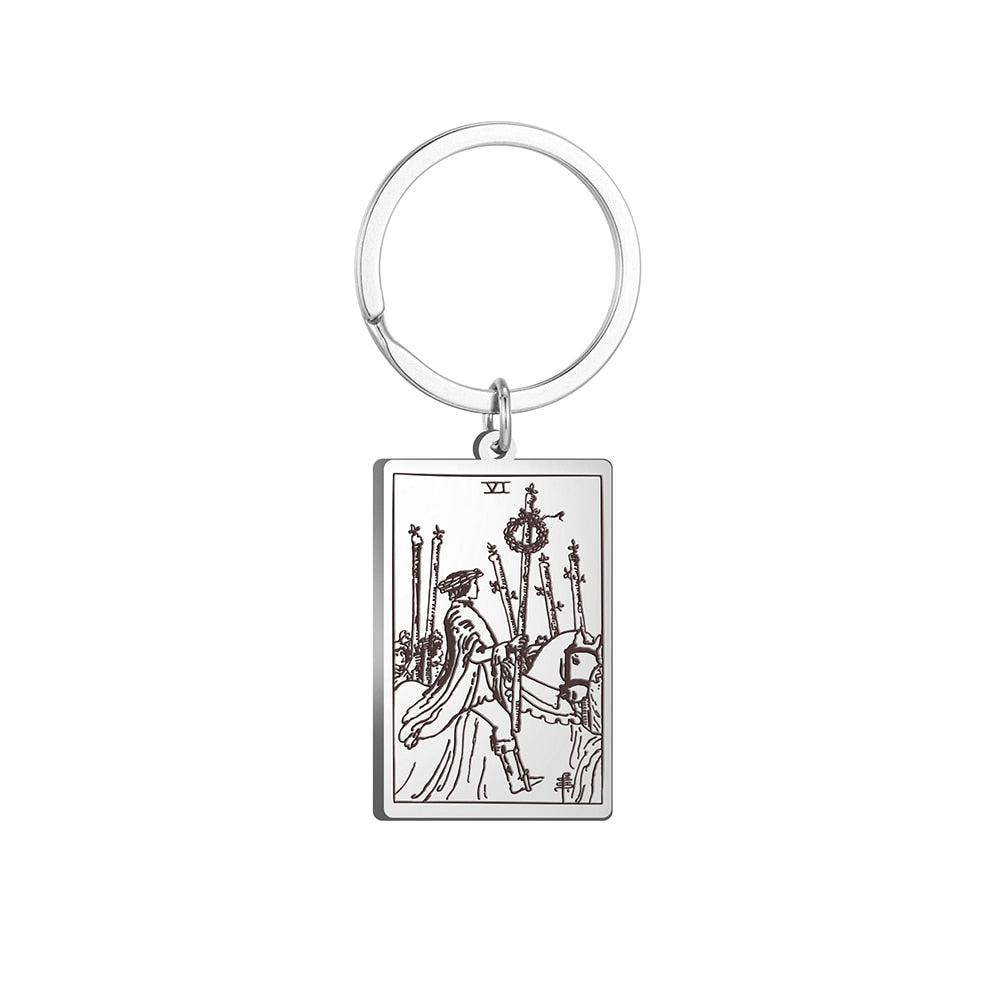 Tarot Card Keychains | All 78 Major & Minor Arcana Tarot Cards RWS Charm | Silver Color Stainless Steel Spiritual Amulet Keyring