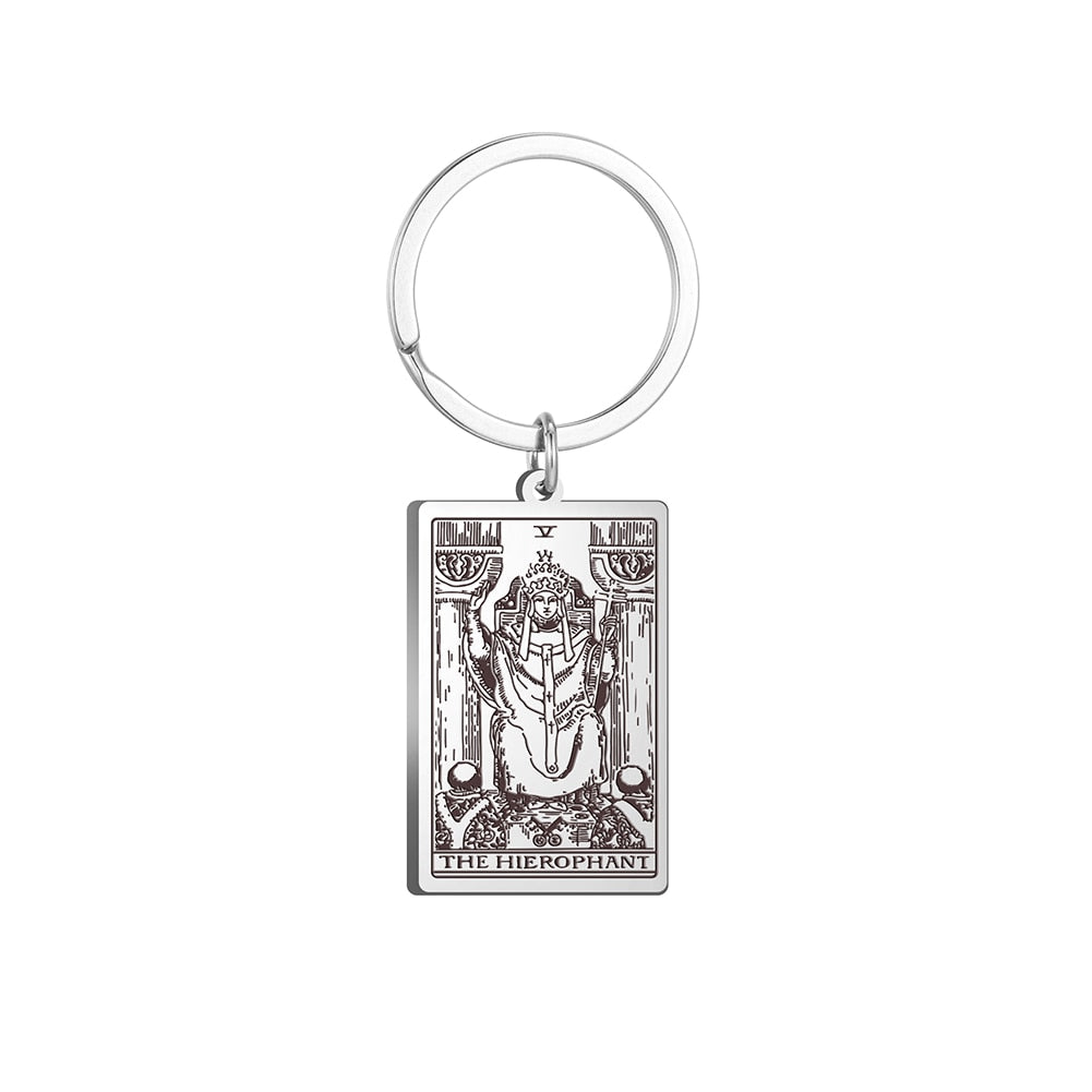 Tarot Card Keychains | All 78 Major & Minor Arcana Tarot Cards RWS Charm | Silver Color Stainless Steel Spiritual Amulet Keyring