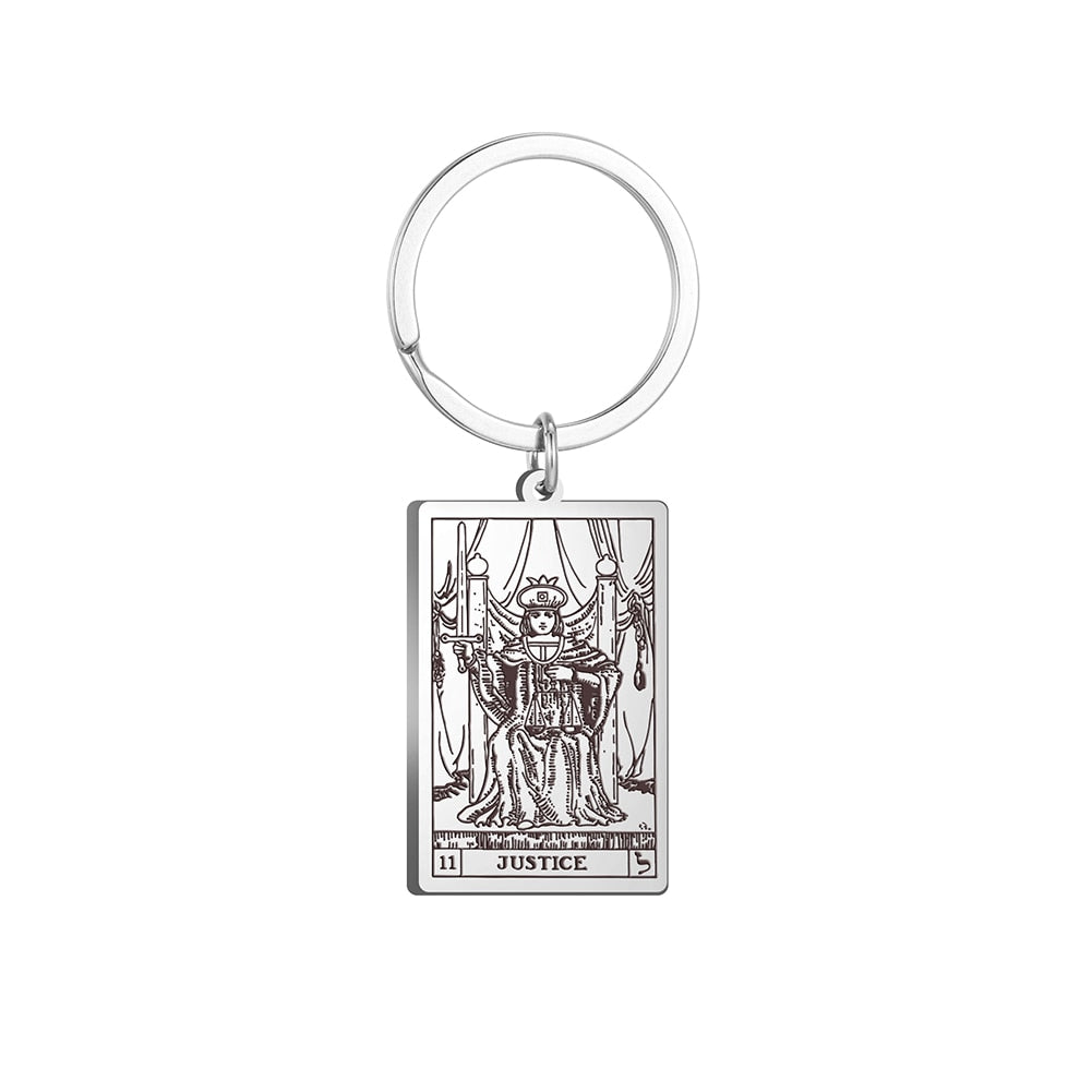 Tarot Card Keychains | All 78 Major & Minor Arcana Tarot Cards RWS Charm | Silver Color Stainless Steel Spiritual Amulet Keyring