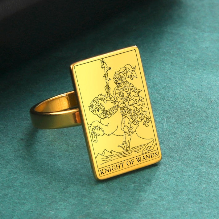 Tarot Card Ring | Suit Of Wands Minor Arcana Tarot Cards | Gold-Plated Stainless Steel Charm Jewelry | Apollo Tarot