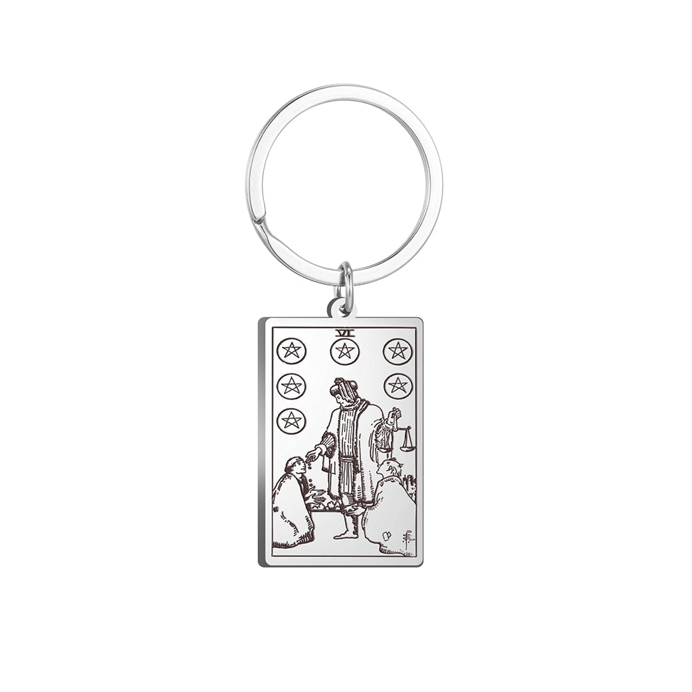 Tarot Card Keychains | All 78 Major & Minor Arcana Tarot Cards RWS Charm | Silver Color Stainless Steel Spiritual Amulet Keyring