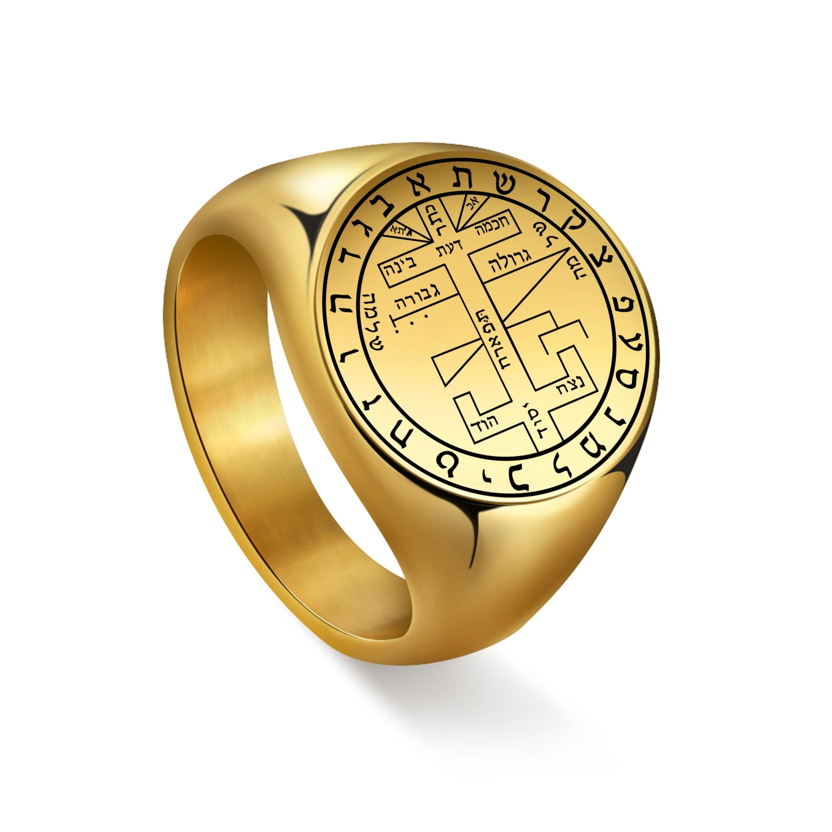 Key Of Solomon Pentacle Amulet Ring | Sigil Magick Talisman Jewelry | Sizes 9 & 10 Gold Plated Stainless Steel Rings | Apollo Tarot Shop
