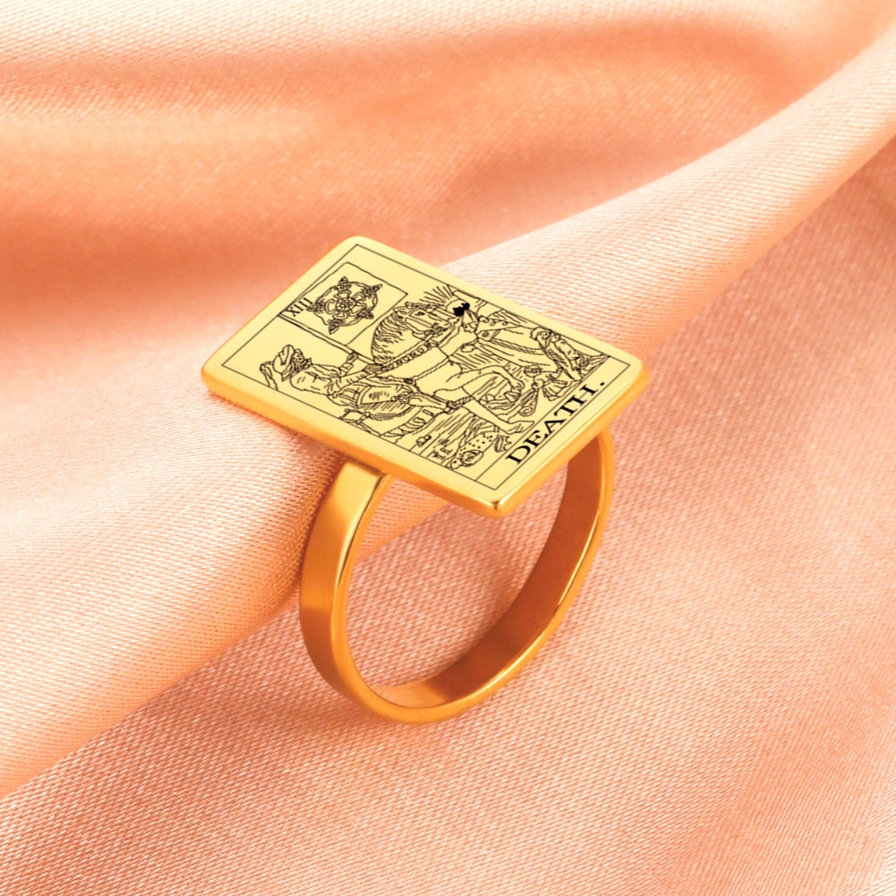 Tarot Card Ring | Silver & Gold Charms Of Major Arcana Cards | Large Size | Apollo Tarot Shop