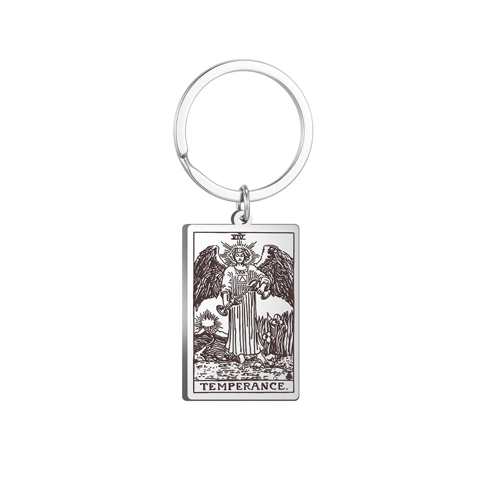 Tarot Card Keychains | All 78 Major & Minor Arcana Tarot Cards RWS Charm | Silver Color Stainless Steel Spiritual Amulet Keyring