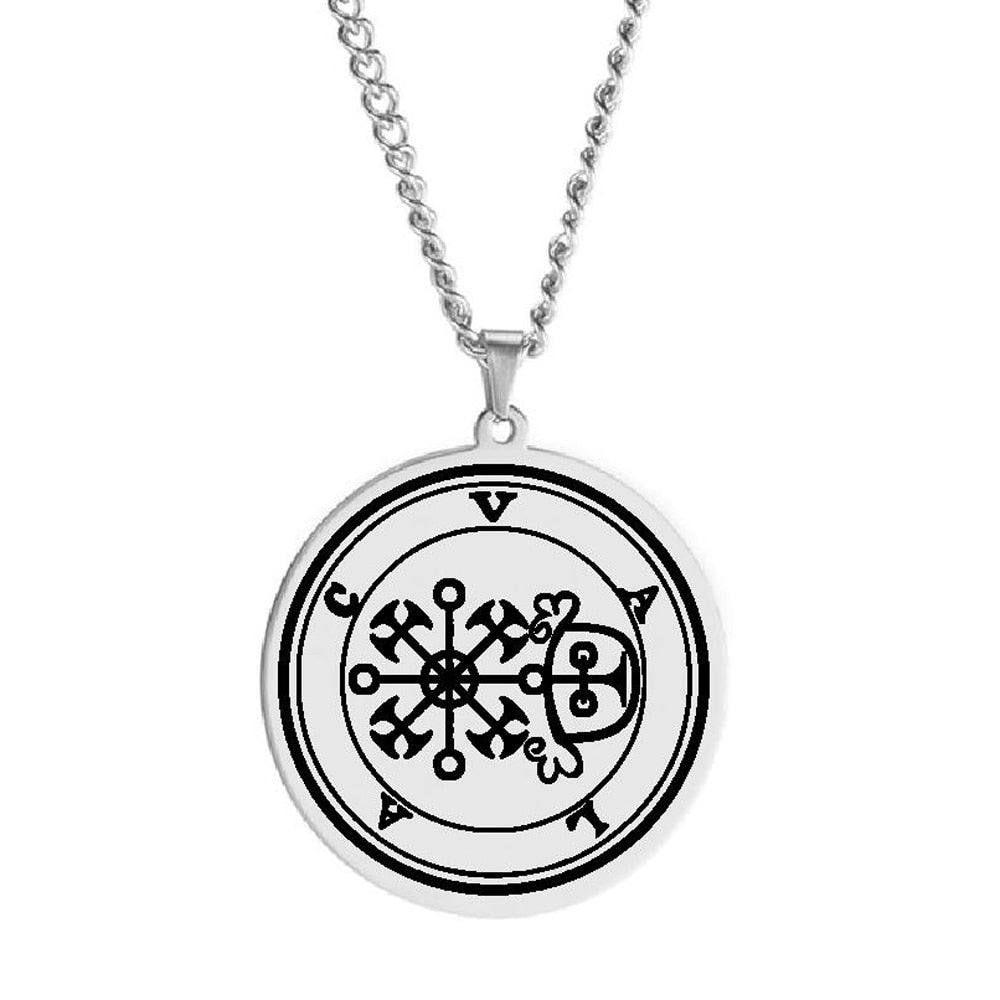 Silver Pendant Necklace With Seals Of The 72 Spirits In The Lesser Key of Solomon (Sigils 61-72) | Apollo Tarot Jewelry Shop