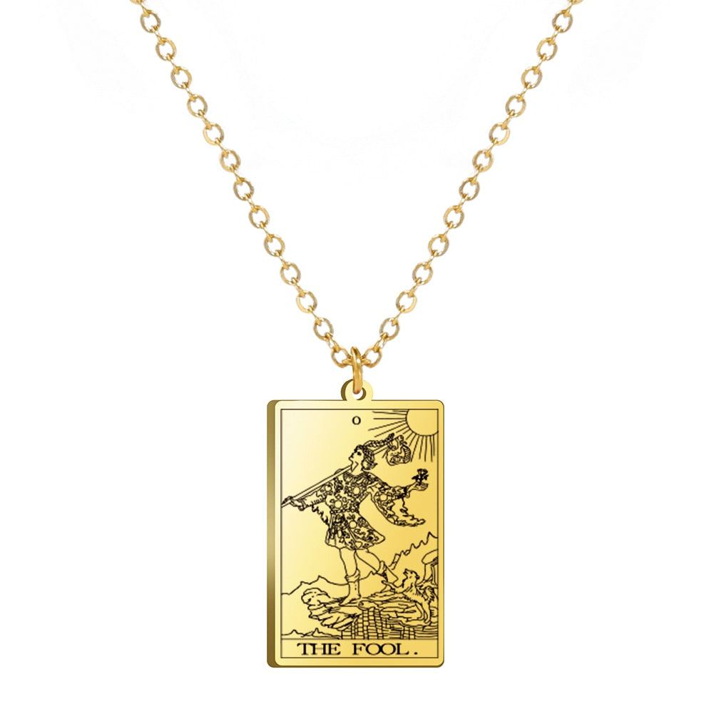 Dainty Tarot Card Necklace | Laser Engraved Major Arcana Stainless Steel Pendants For Esoteric Women | Apollo Tarot