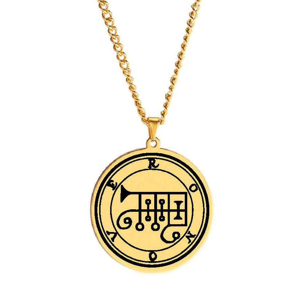Gold Necklace Of Demon Sigil From The Lesser Key Of Solomon | Goetia Magick Pendants (Sigils 25-36) | Apollo Tarot Jewelry Shop