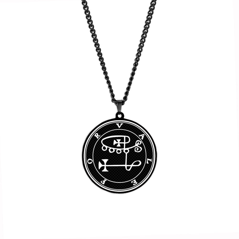Lesser Key Of Solomon Goetia Sigil Talisman Necklace | Lemegeton 72 Demon Sigils Black Stainless Steel Pendant | Witchcraft Amulet For Spiritual Men & Women | Apollo Tarot Jewelry Shop