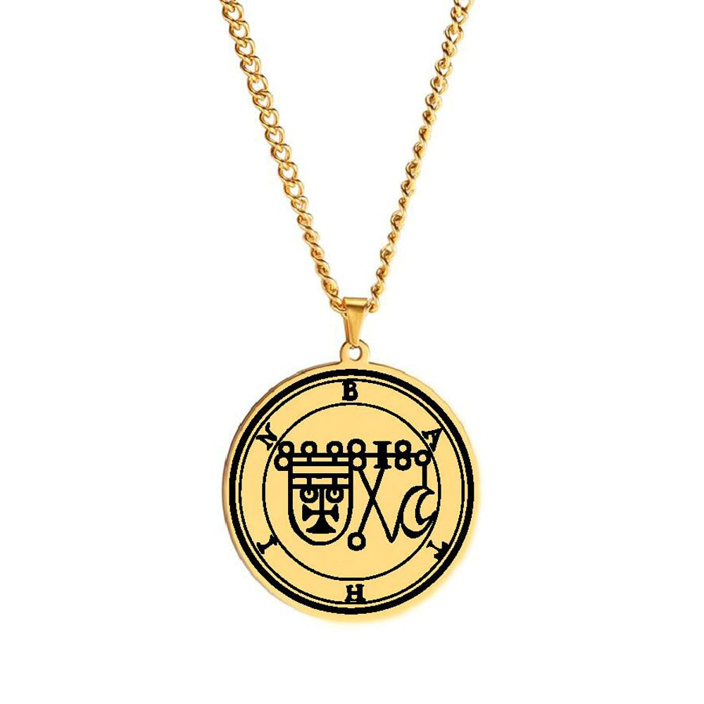 Gold Necklace Of Demon Sigil From The Lesser Key Of Solomon | Goetia Magick Pendants (Sigils 13-24) | Apollo Tarot Jewelry Shop