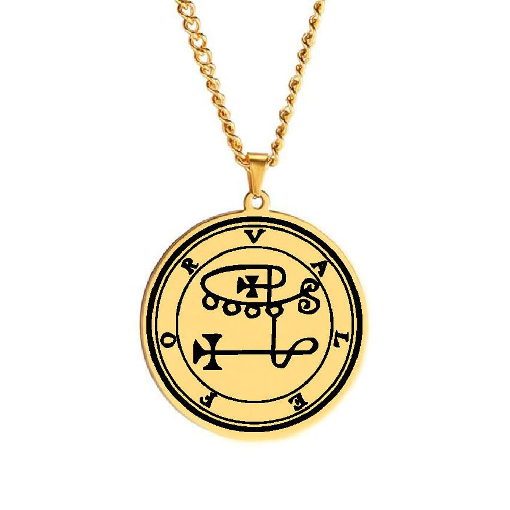 Gold Necklace Of Demon Sigil From The Lesser Key Of Solomon | Goetia Magick Pendants (Sigils 1-12 | Apollo Tarot  Jewelry Shop