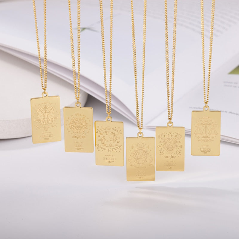 Zodiac Sign Necklace | Astrology Symbols Of The 12 Constellations In Silver Or Gold-Plated Stainless Steel Pendants On 45cm Dainty Chain | Apollo Tarot Shop