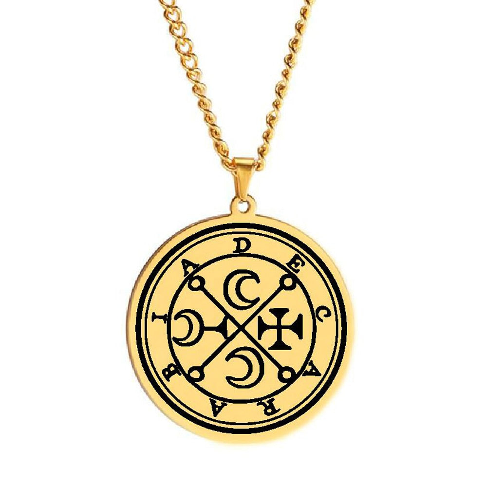 Gold Pendant Necklace With Seals Of The 72 Spirits In The Lesser Key of Solomon (Sigils 61-72) | Apollo Tarot Jewelry Shop
