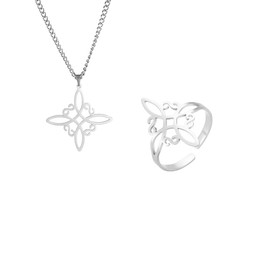 Witch Knot Jewelry Set | Witchy Celtic Necklace, Bracelet, Earring, & Ring Four-Piece Set | Witchcraft Amulet Gift For Wiccan Pagan Women | Apollo Tarot Shop