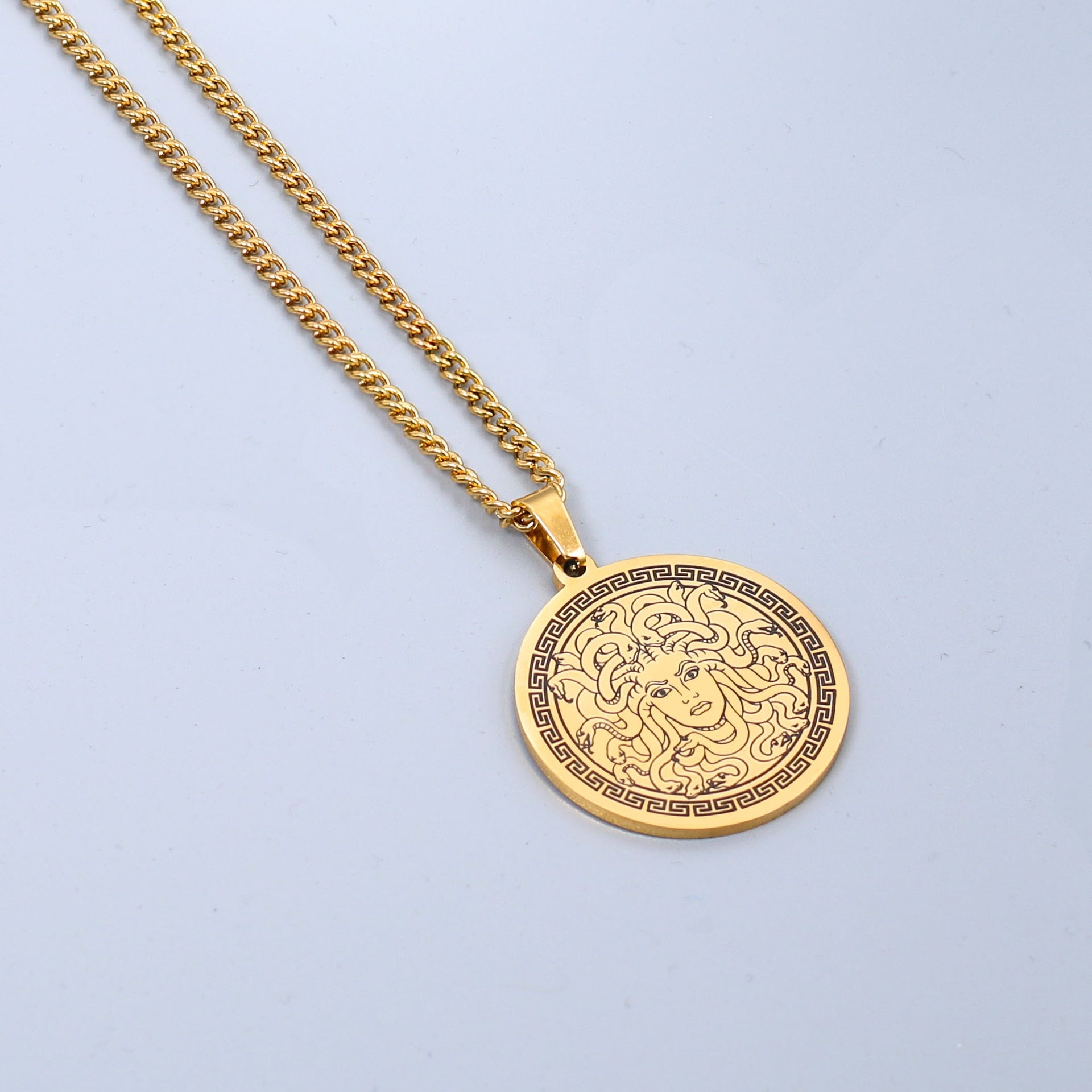 Greek Mythology Necklace | Round Stainless Steel Ancient Deity Pendant | Pagan Worship Witchy Jewelry | Apollo Tarot Shop