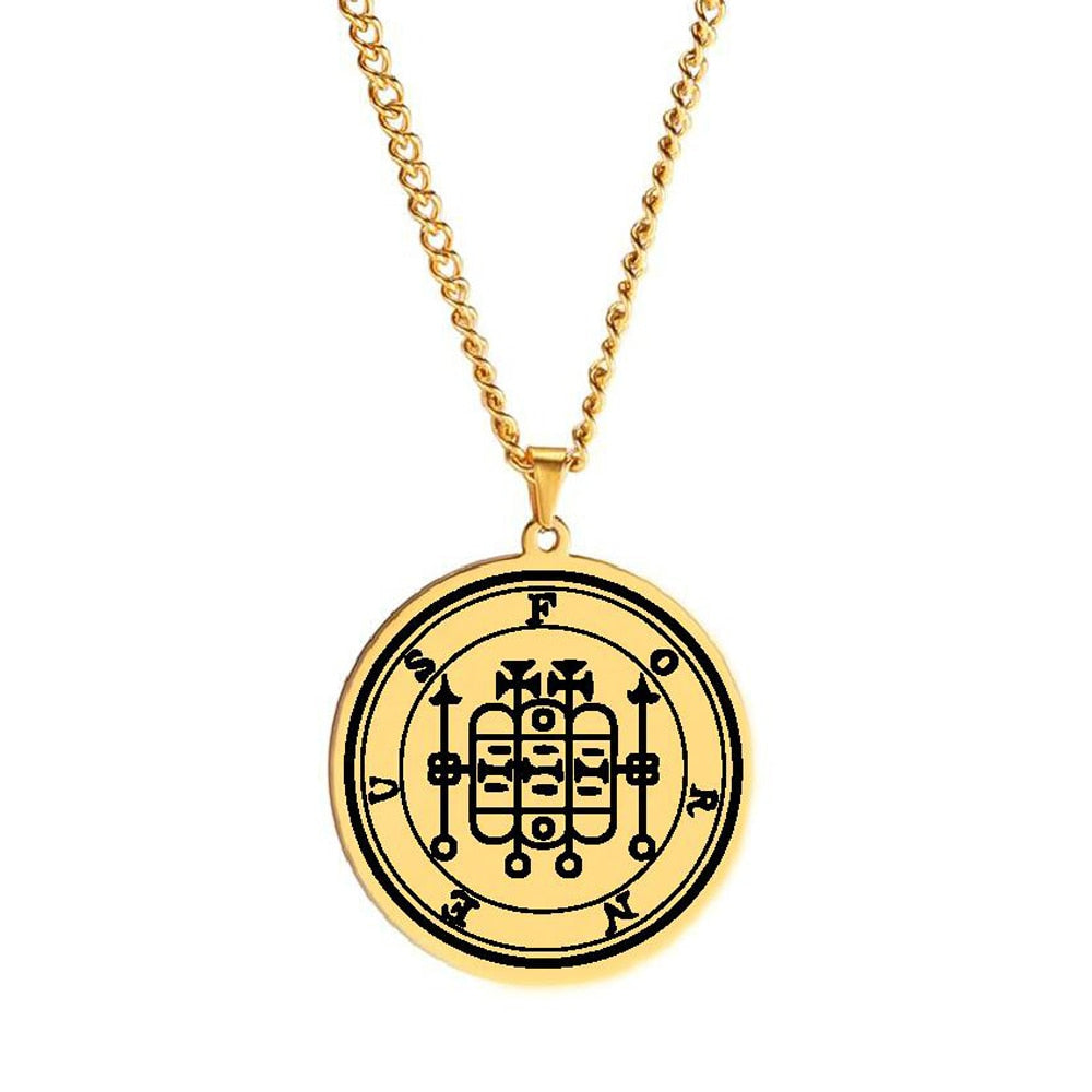 Gold Necklace Of Demon Sigil From The Lesser Key Of Solomon | Goetia Magick Pendants (Sigils 25-36) | Apollo Tarot Jewelry Shop