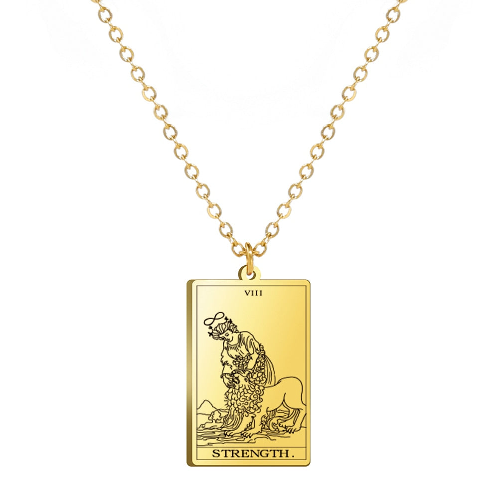 Dainty Tarot Card Necklace | Laser Engraved Major Arcana Stainless Steel Pendants For Esoteric Women | Apollo Tarot