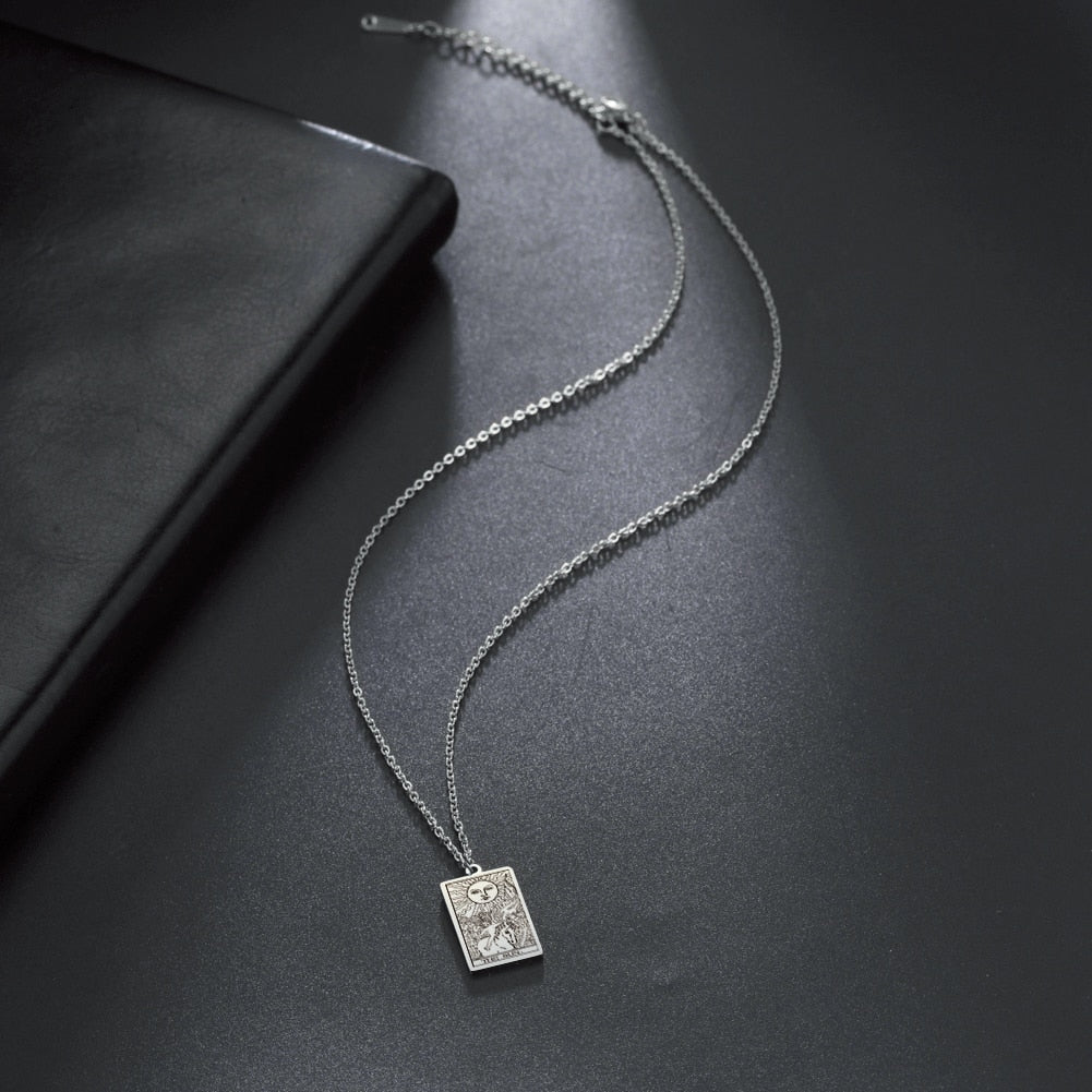Dainty Tarot Card Necklace | Laser Engraved Major Arcana Stainless Steel Pendants For Esoteric Women | Apollo TarotDainty Tarot Card Necklace | Laser Engraved Major Arcana Stainless Steel Pendants For Esoteric Women | Apollo Tarot