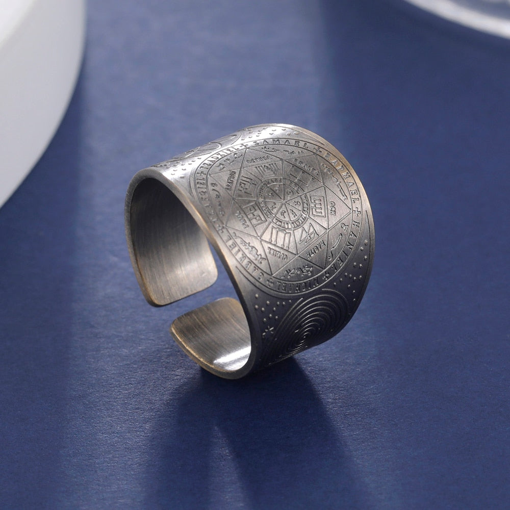 Seal of The 7 Archangels Protection Ring | Metatron Cube Ring Amulet | Lilith Sigil Vintage Ring Jewelry | Apollo Tarot Shop