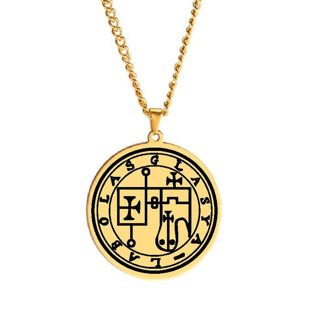 Gold Necklace Of Demon Sigil From The Lesser Key Of Solomon | Goetia Magick Pendants (Sigils 25-36) | Apollo Tarot Jewelry Shop