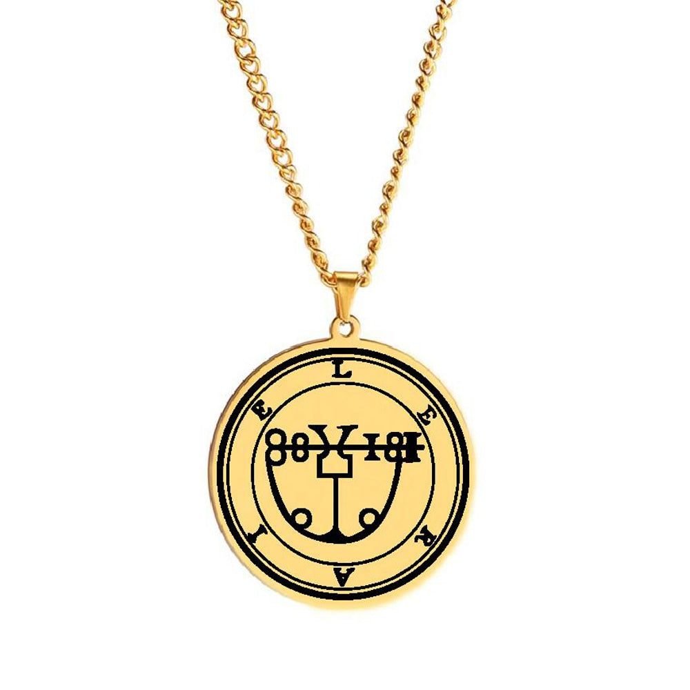 Gold Necklace Of Demon Sigil From The Lesser Key Of Solomon | Goetia Magick Pendants (Sigils 13-24) | Apollo Tarot Jewelry Shop