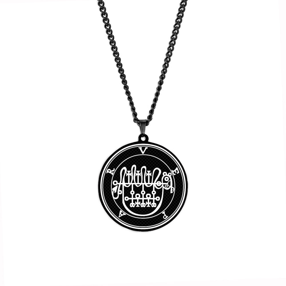 Black Pendant Necklace With Seals Of The 72 Spirits In The Lesser Key of Solomon | King Asmoday Demon Origins Goetia Goth Jewelry | Apollo Tarot Jewelry Shop