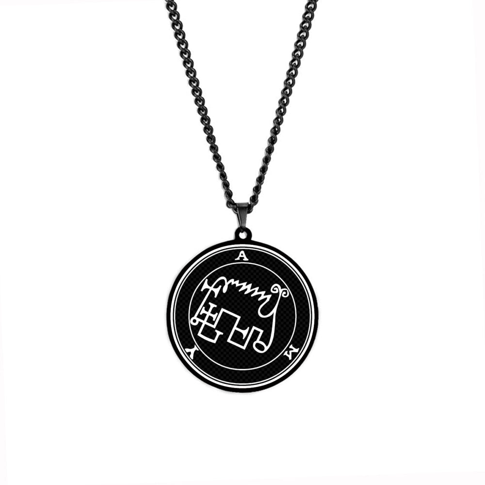 Black Necklace Of Demon Sigil From The Lesser Key Of Solomon | Goetia Magick Goth Pendant | Lemegeton Witchcraft Jewelry For Witchy Men | Apollo Tarot Jewelry Shop