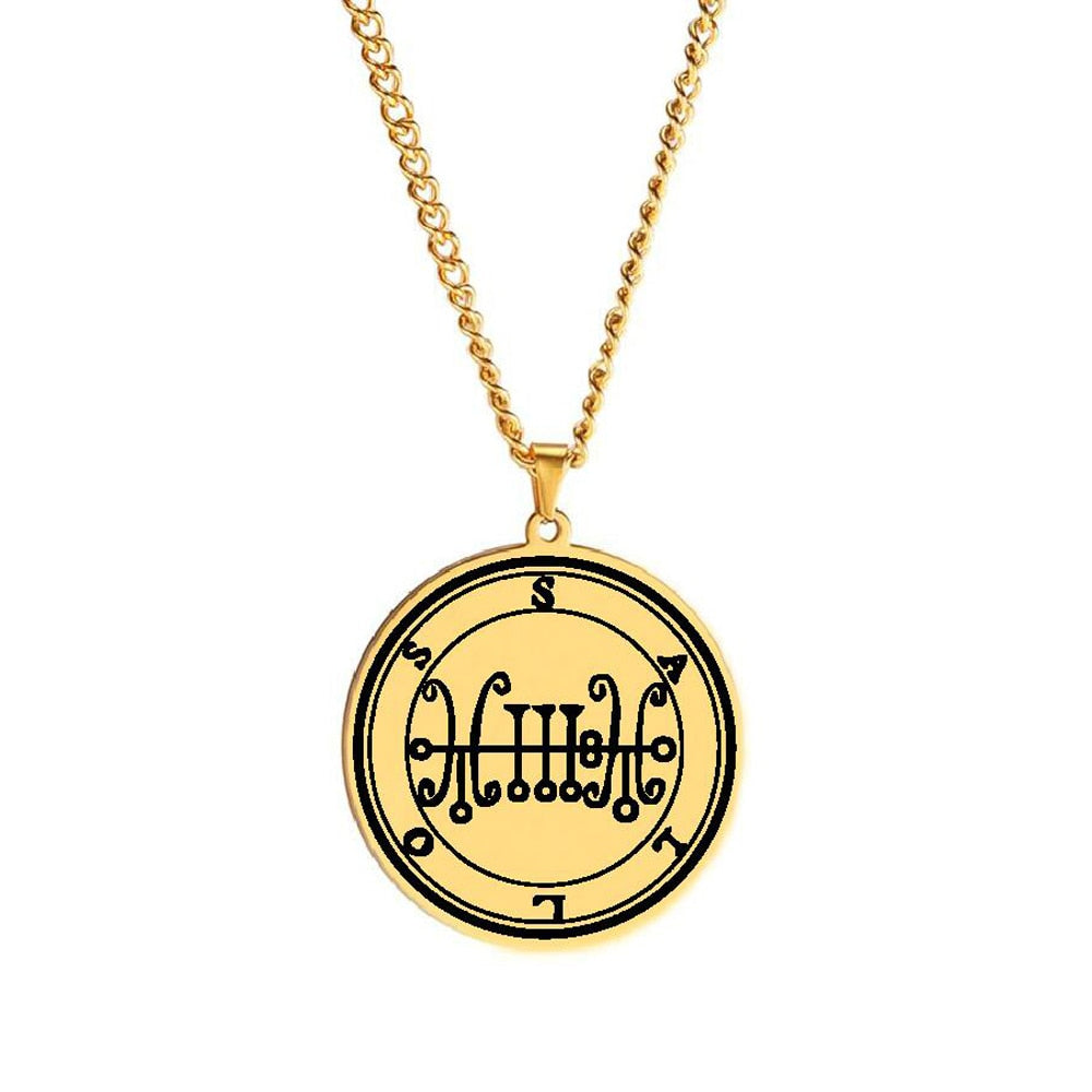 Gold Necklace Of Demon Sigil From The Lesser Key Of Solomon | Goetia Magick Pendants (Sigils 13-24) | Apollo Tarot Jewelry Shop