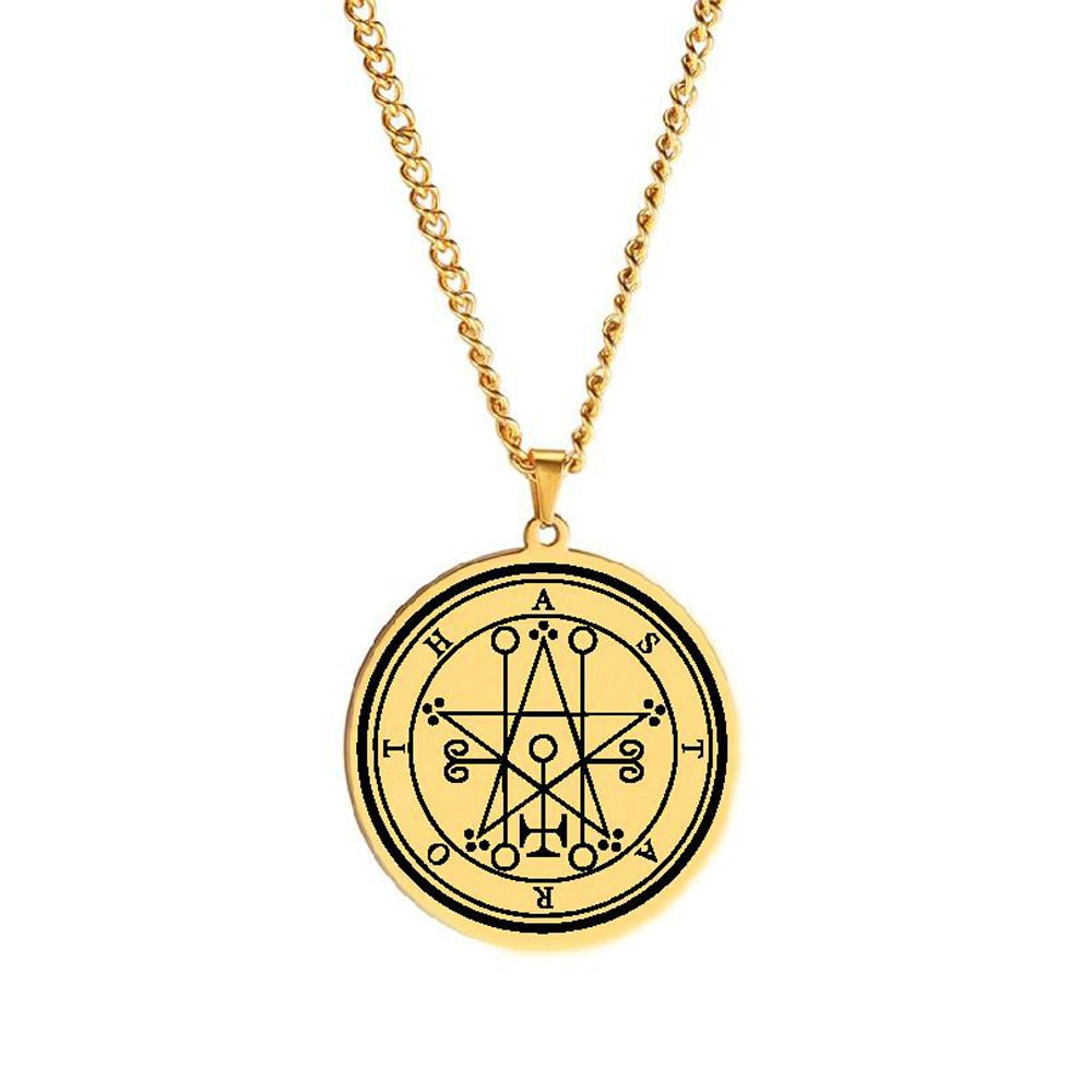 Gold Necklace Of Demon Sigil From The Lesser Key Of Solomon | Goetia Magick Pendants (Sigils 25-36) | Apollo Tarot Jewelry Shop