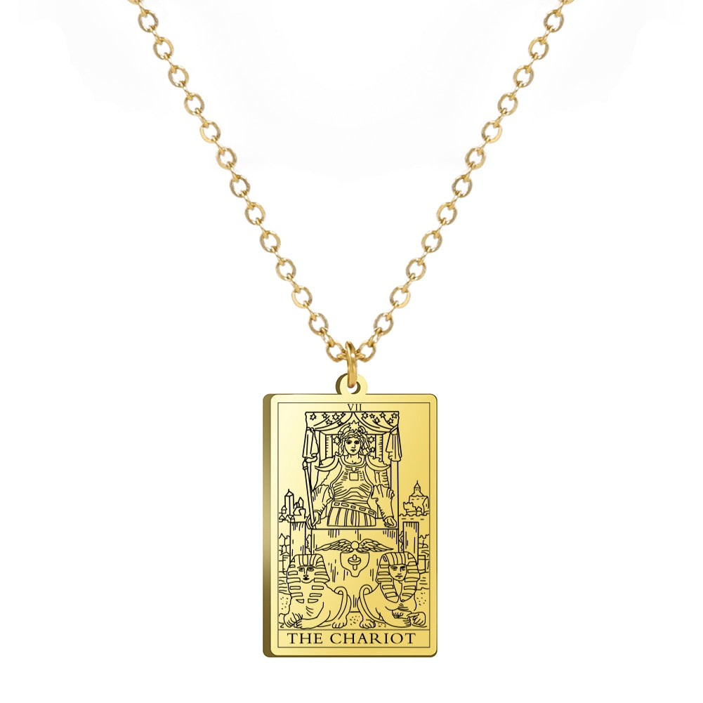 Dainty Tarot Card Necklace | Laser Engraved Major Arcana Stainless Steel Pendants For Esoteric Women | Apollo Tarot