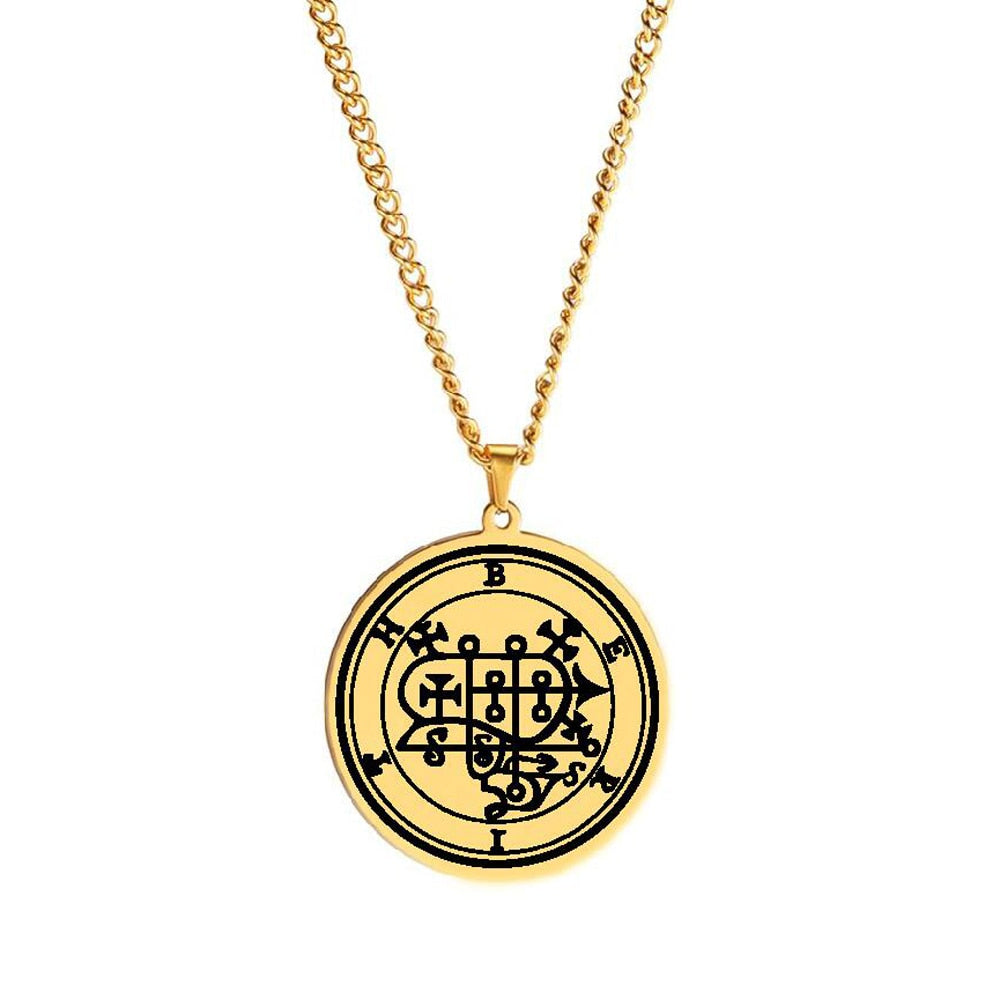 Gold Necklace Of Demon Sigil From The Lesser Key Of Solomon | Goetia Magick Pendants (Sigils 25-36) | Apollo Tarot Jewelry Shop