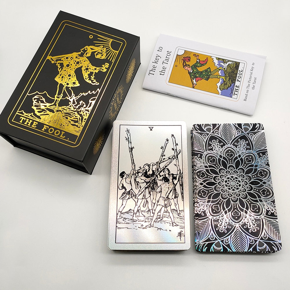 Silver Foil Tarot Deck | Classical Black & White Gold Foil Waterproof Tarot Cards With Magnetic Box As Special Gift | Apollo Tarot Shop