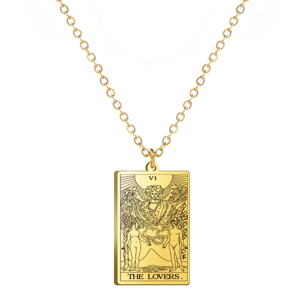 Dainty Tarot Card Necklace | Laser Engraved Major Arcana Stainless Steel Pendants For Esoteric Women | Apollo Tarot