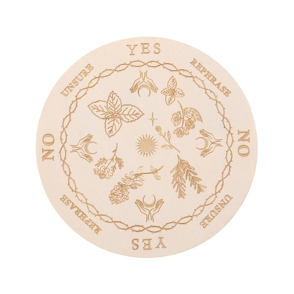 Wooden Pendulum Board | Round Divination Tool For Dowsing And Pendulum Reading | Carved Wood Esotericism Plate | Apollo Tarot Shop