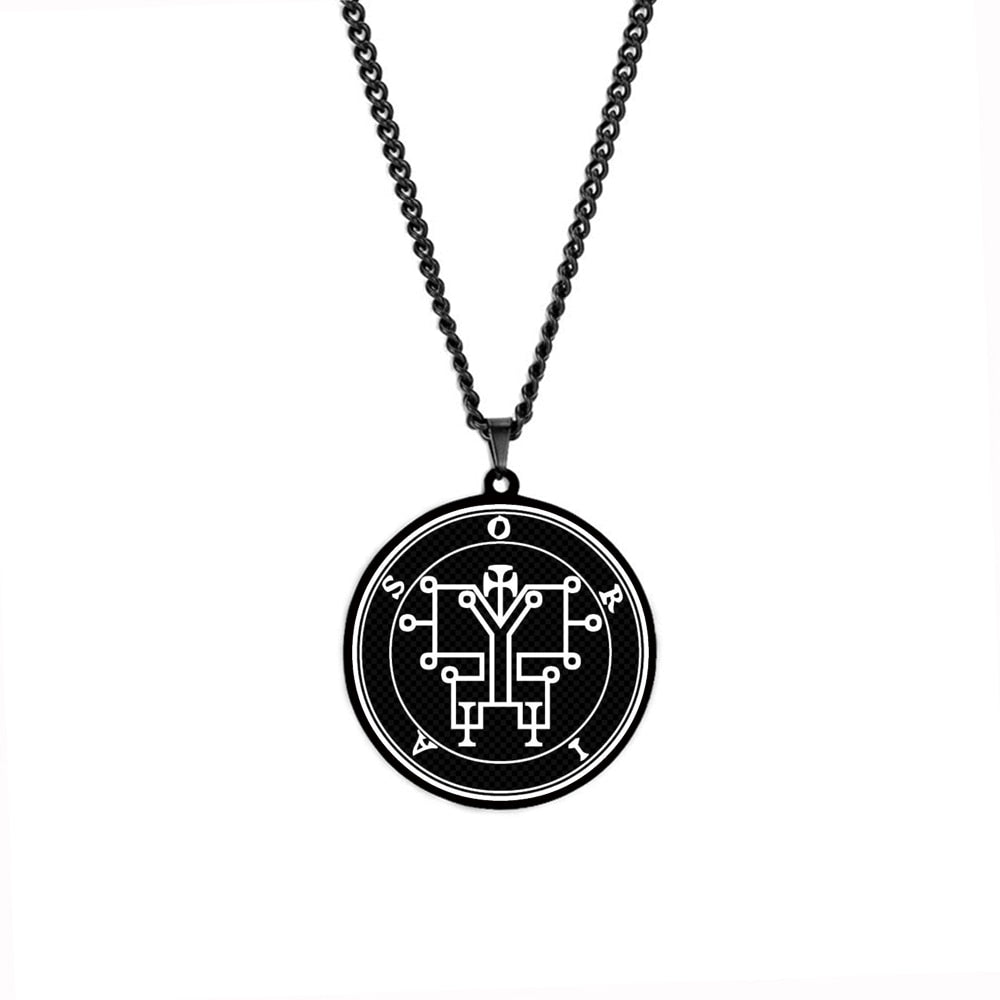 Black Necklace Of Demon Sigil From The Lesser Key Of Solomon | Goetia Magick Goth Pendant | Lemegeton Witchcraft Jewelry For Witchy Men | Apollo Tarot Jewelry Shop