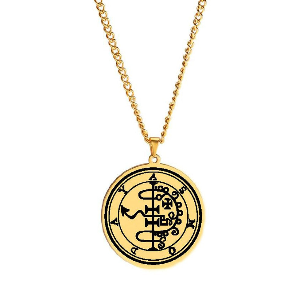 Gold Necklace Of Demon Sigil From The Lesser Key Of Solomon | Goetia Magick Pendants (Sigils 25-36) | Apollo Tarot Jewelry Shop