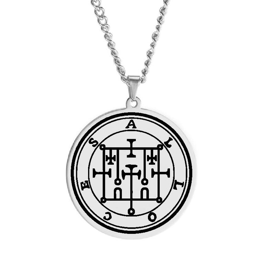 Silver Pendant Necklace With Seals Of The 72 Spirits In The Lesser Key of Solomon (Sigils 49-60) | Apollo Tarot Jewelry Shop