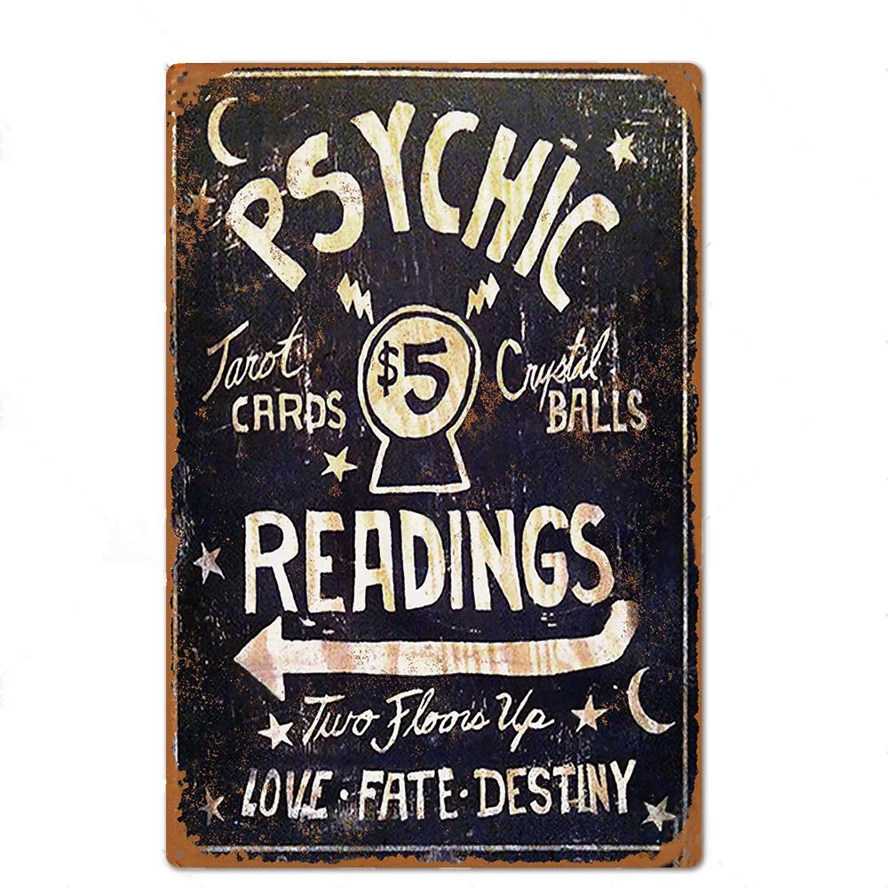 Tarot Psychic Metal Sign | Divination Retro Tin Plaque | Esoteric Wall Art For Witchy Home Decor | Apollo Tarot Shop