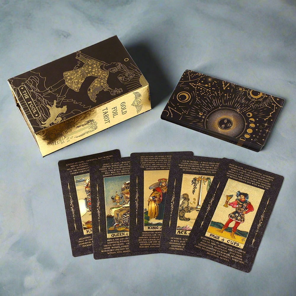 Products Beginner Tarot Deck With Meaning Keywords In Gold Foil Premium Tear-Resistant Cards | Divination Tarot Card Set With English Guidebook For Newbies | Apollo Tarot Shop