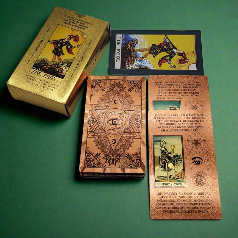 Beginner Tarot Deck With Meaning Keywords | Gold Foil Tarot Cards In Economic Tuck Box + English Guidebook For Newbie Readers | Apollo Tarot Shop