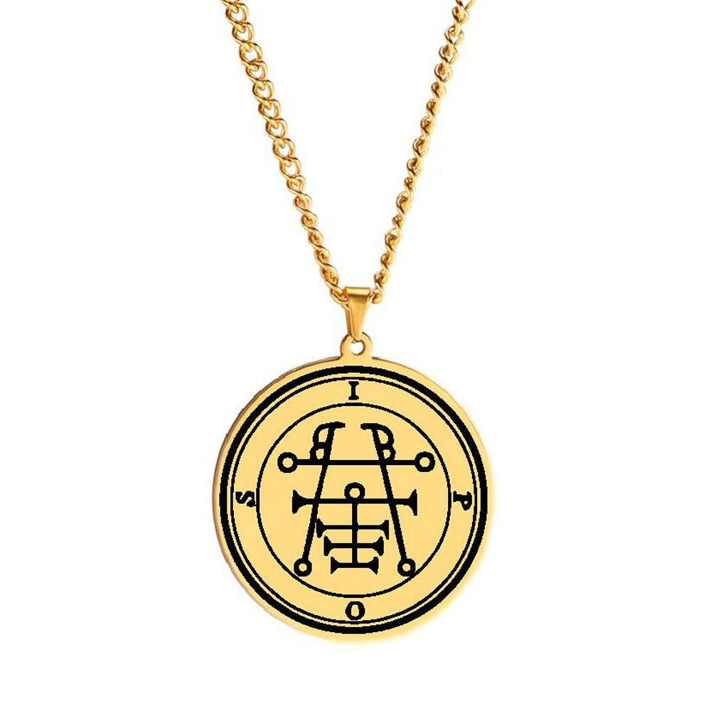 Gold Necklace Of Demon Sigil From The Lesser Key Of Solomon | Goetia Magick Pendants (Sigils 13-24) | Apollo Tarot Jewelry Shop