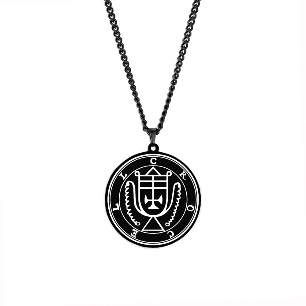 Black Necklace Of Demon Sigil From The Lesser Key Of Solomon | Goetia Magick Goth Pendant | Lemegeton Witchcraft Jewelry For Witchy Men | Apollo Tarot Jewelry Shop