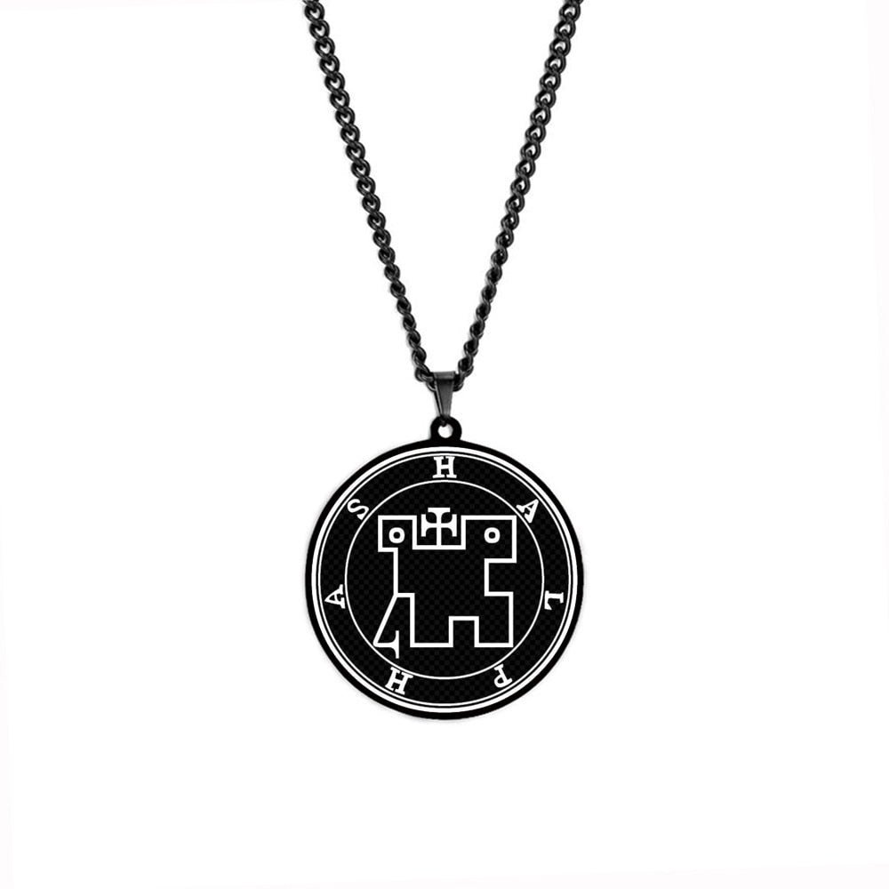 Black Pendant Necklace With Seals Of The 72 Spirits In The Lesser Key of Solomon | King Asmoday Demon Origins Goetia Goth Jewelry | Apollo Tarot Jewelry Shop
