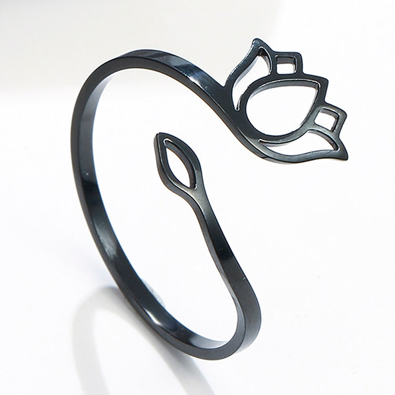 Lotus Flower Ring | Ohm Yoga Jewelry For Spiritual Women | Om Symbol Adjustable Rings Amulet | Religious Gift Accessory | Apollo Tarot Shop