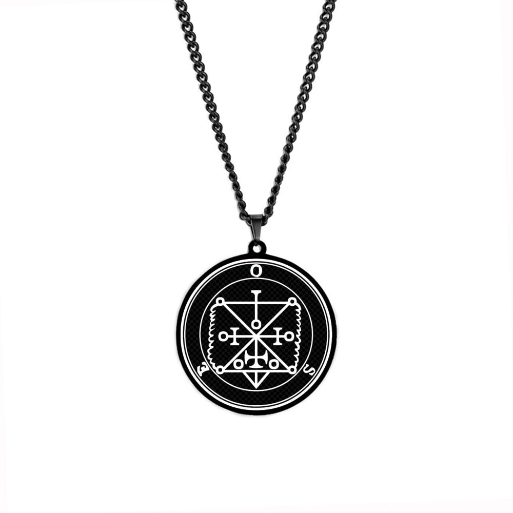 Black Necklace Of Demon Sigil From The Lesser Key Of Solomon | Goetia Magick Goth Pendant | Lemegeton Witchcraft Jewelry For Witchy Men | Apollo Tarot Jewelry Shop