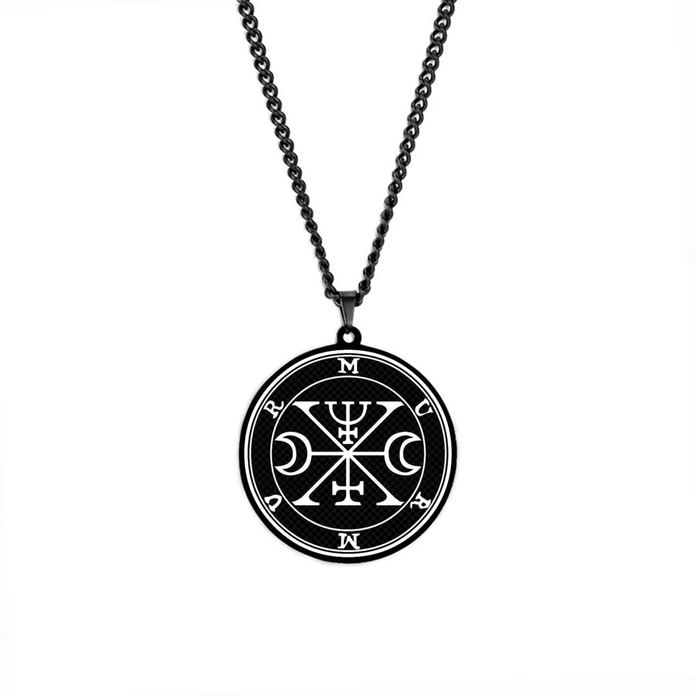 Black Necklace Of Demon Sigil From The Lesser Key Of Solomon | Goetia Magick Goth Pendant | Lemegeton Witchcraft Jewelry For Witchy Men | Apollo Tarot Jewelry Shop