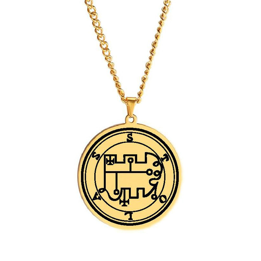 Gold Necklace Of Demon Sigil From The Lesser Key Of Solomon | Goetia Magick Pendants (Sigils 25-36) | Apollo Tarot Jewelry Shop