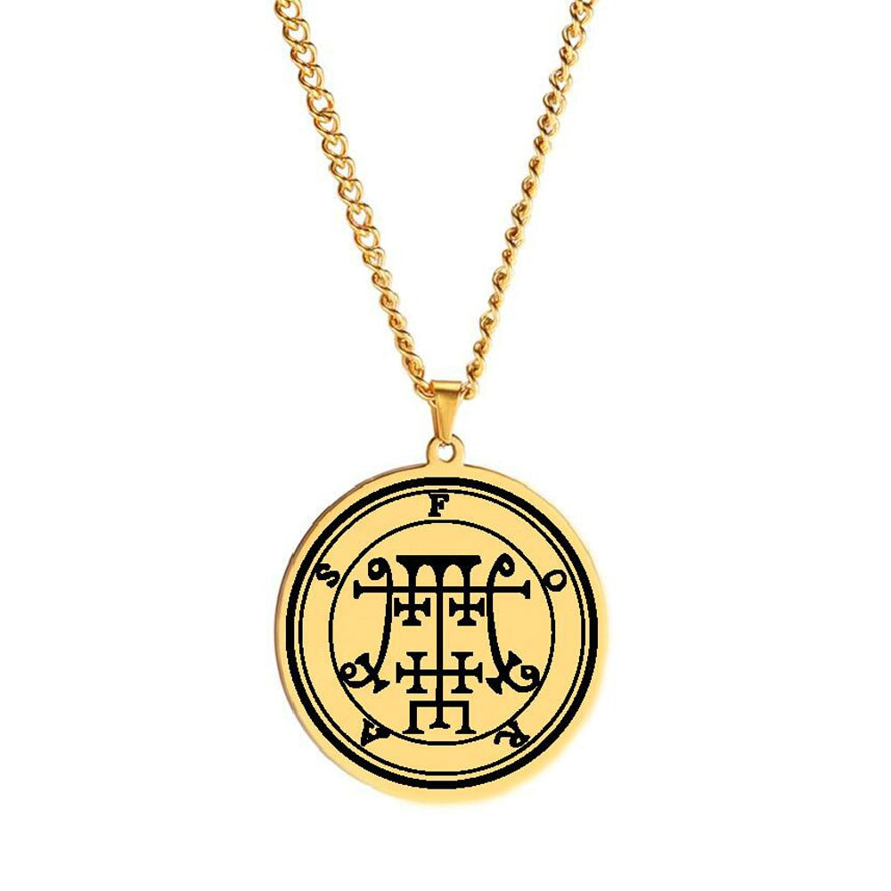 Gold Necklace Of Demon Sigil From The Lesser Key Of Solomon | Goetia Magick Pendants (Sigils 25-36) | Apollo Tarot Jewelry Shop